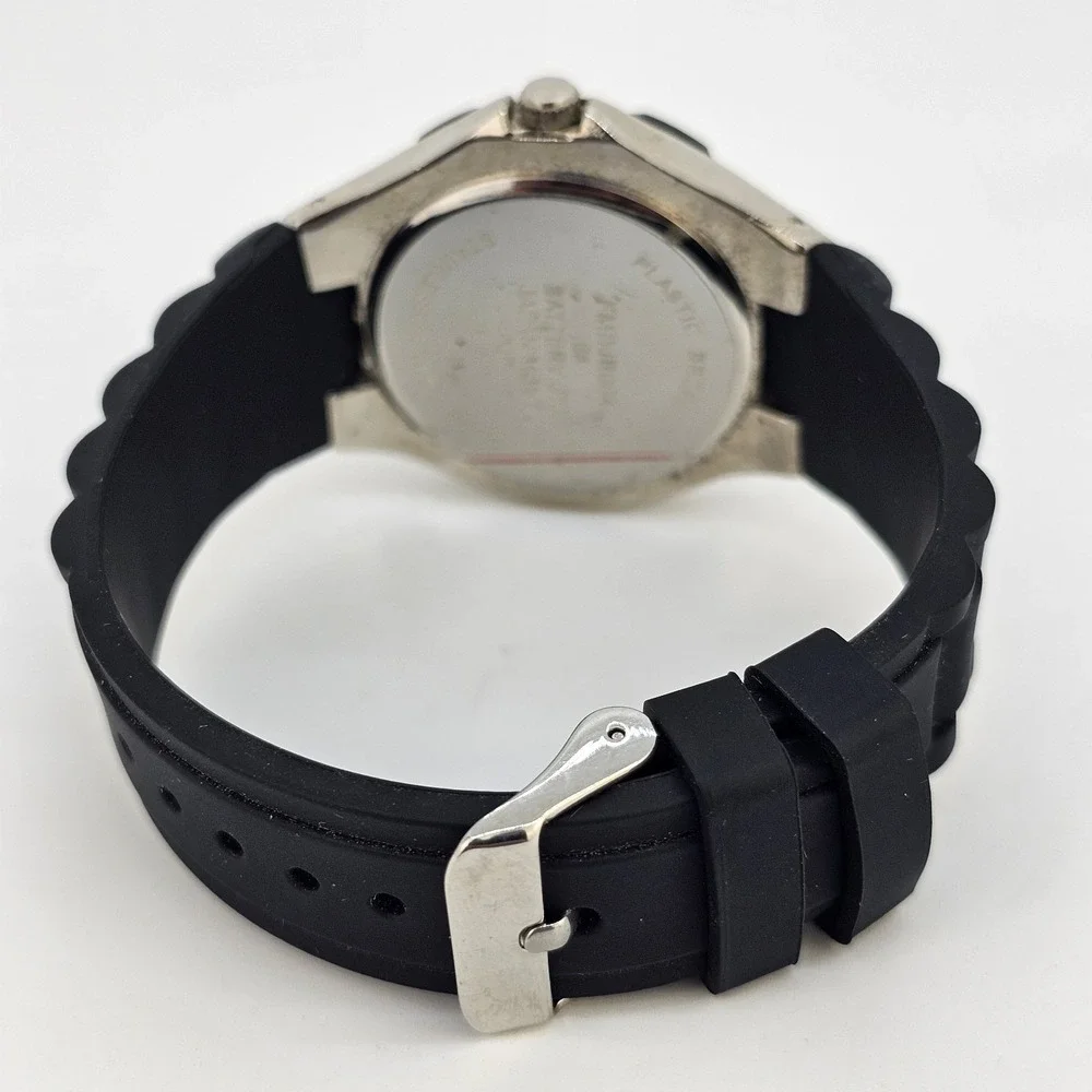Men's Watch 40MM White Dial Black Plastic Bands New‎ Battery